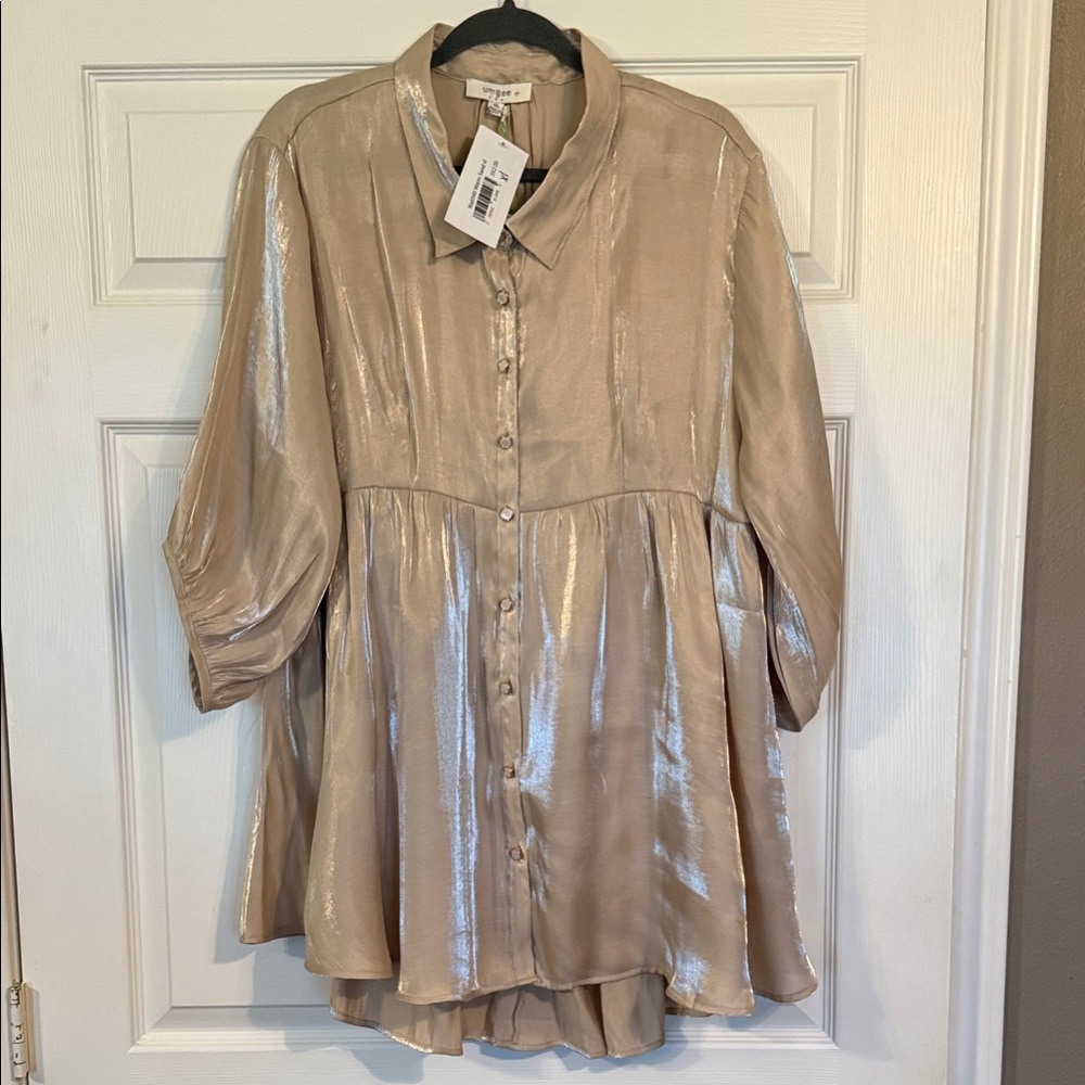 NEW! Umgee Cream Metallic Button-Up Tunic